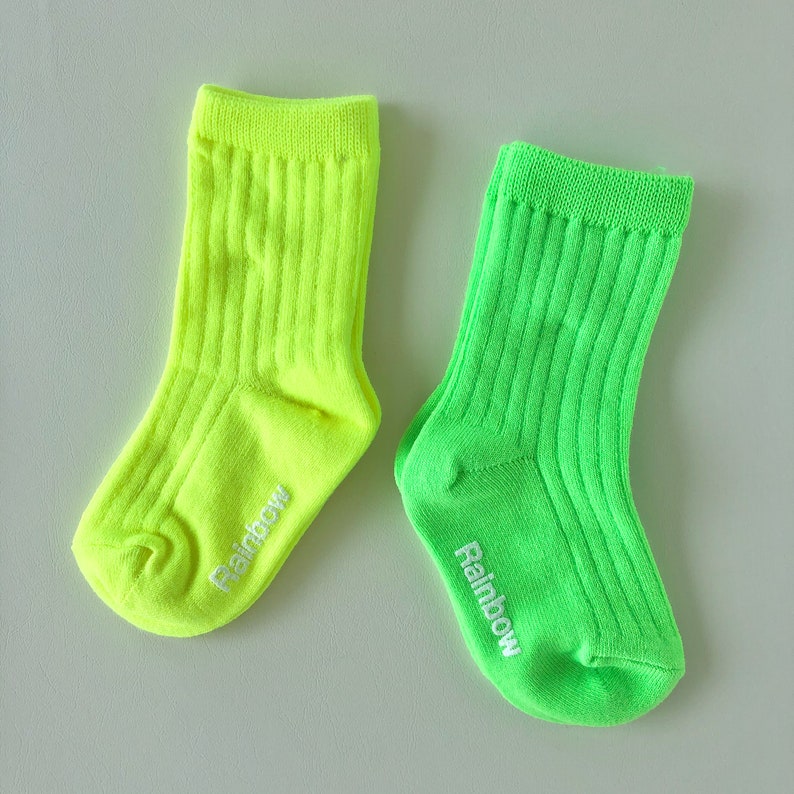 Set of 5 Neon Kids Crew Socks Fluorescent Bright Summer Etsy