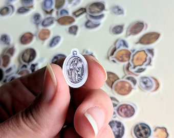 Miniature Holy Medal Stickers - 24ct Vintage Style Catholic Devotional Stickers Mixed Set