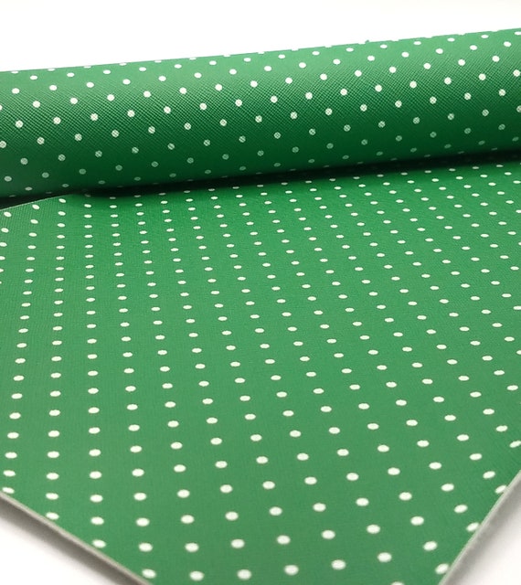 Green White Dots Faux Leather Sheet/printed Faux Leather for