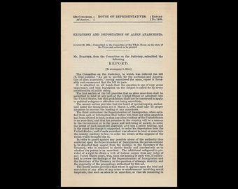 Exclusion and Deportation of Alien Anarchists 1894 Facsimile - US House of Representatives