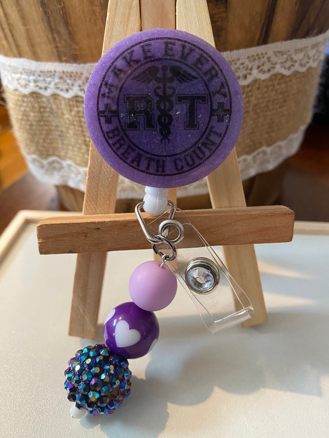 Respiratory Therapist Badge Reel With Bubblegum Bead Etsy