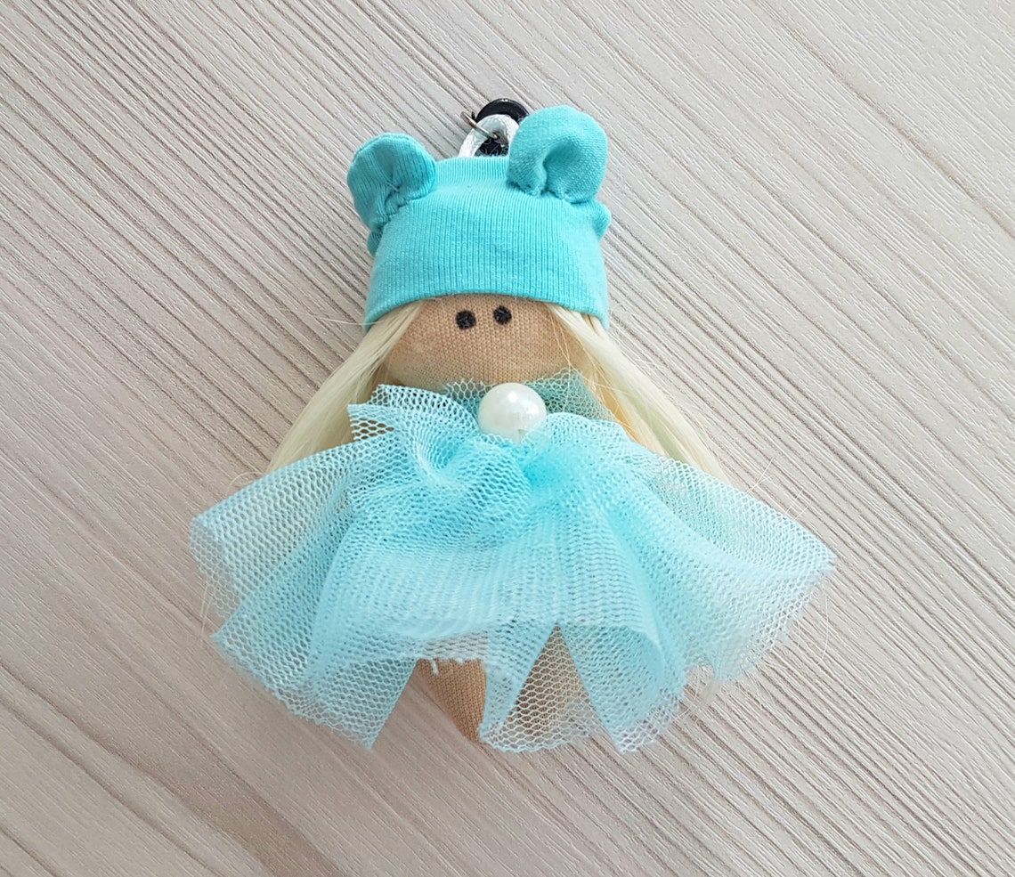 Blue mini doll keychain doll made of fabric handmade handbag Etsy