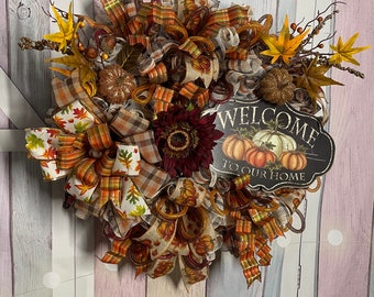 Fall harvest welcome wreath