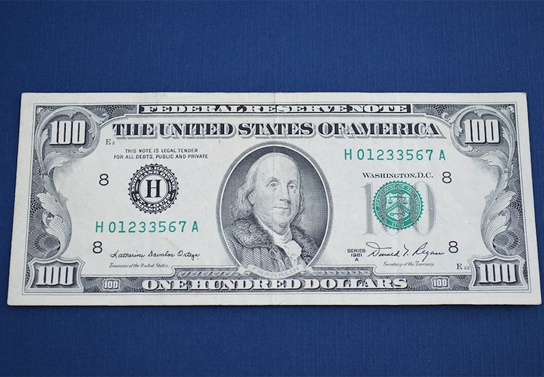 1981 Rare Vintage 100 Dollar Bill Ladder Serial Number H Etsy Ireland