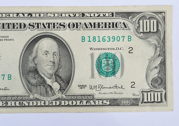 1977 One Hundred Dollar Bill Rare US Collectible Currency B Etsy 1977-one-hundred-dollar-bill-rare-us-collectible-currency-b-etsy