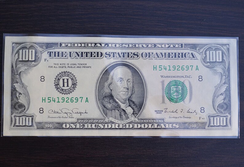 Old 100 dollar bill 1990 vintage one hundred dollar banknote etsy
