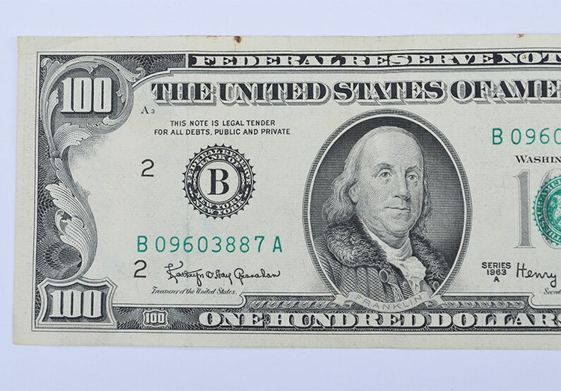Old 100 Dollar Bill 1963 Rare US Collectible Currency Etsy