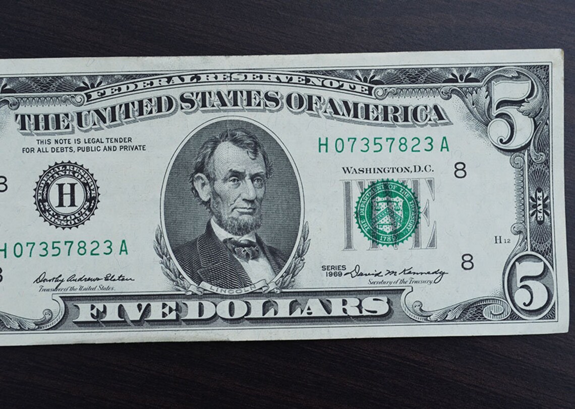 1969 Rare Five Dollar Bill Old 5 Dollar Banknote US Etsy