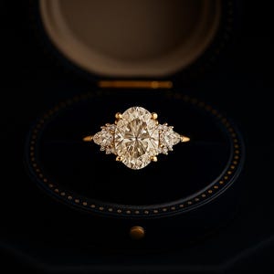 Oval Moissanite engagement ring vintage unique Cluster rose gold engagement ring women Marquise diamond wedding Bridal art deco Anniversary
