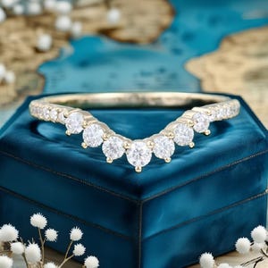 Unique Moissanite Enhancer Curved wedding band rose gold diamond wedding band Art deco ring Promise ring Bridal Antique Matching ring
