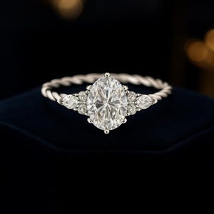 Oval Moissanite engagement ring vintage unique Cluster rose gold engagement ring women Marquise diamond wedding Bridal art deco Anniversary