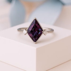 Unique Alexandrite Engagement Ring • Color-Changing Kite Gemstone • Handmade Proposal Ring in Sterling Silver