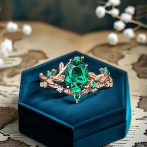 Vintage Art Deco 10K Rose Gold Lab Emerald Engagement Ring