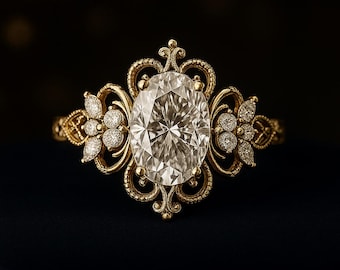 Anillo Art Déco vintage de oro de 14 quilates con diamantes: joyería de compromiso hecha a mano