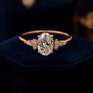 Oval Moissanite engagement ring vintage unique Cluster rose gold engagement ring women Marquise diamond wedding Bridal art deco Anniversary