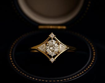 Vintage 14k Gold Diamond Art Deco Ring: Handmade Engagement Jewelry