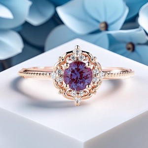 Vintage Alexandrite Ring, Rose gold dainty ring, Engagement Ring, Promise Ring, June Birthstone ring, Anniversary Gift for Her, promise ring