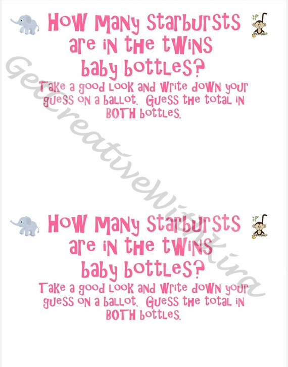 Guess How Many Starburst In Baby Bottles Baby Shower Game Etsy