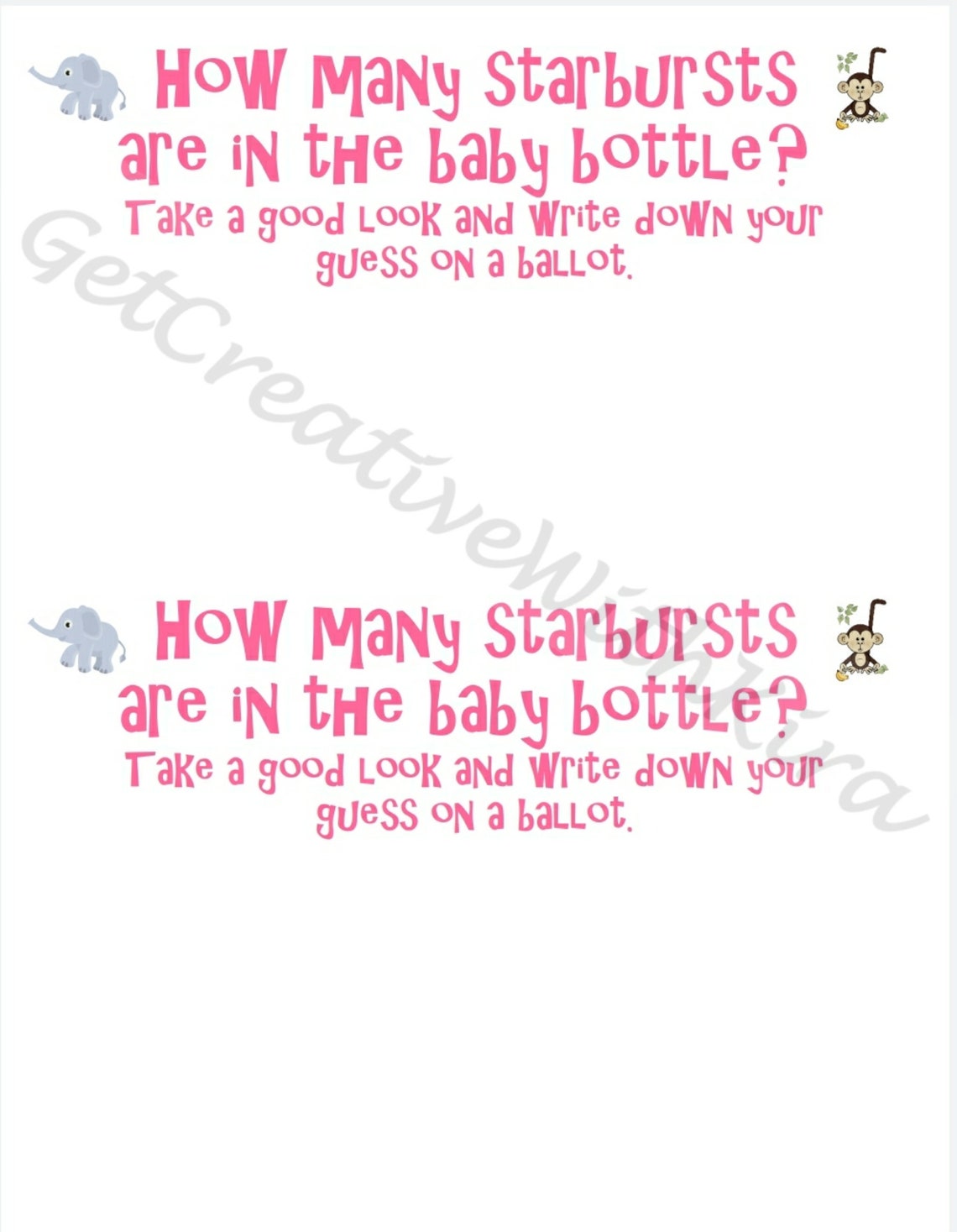 Guess How Many Starburst In Baby Bottle Baby Shower Game Etsy