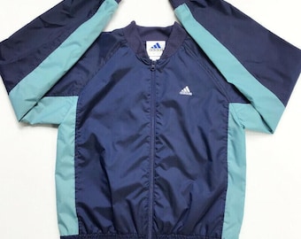 Adidas Vintage Y2K Track Jacket Windbreaker Size Small Light Dark Blue Zip Up