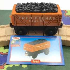 Thomas & Friends Fred Pelhay Orange Coal Car with Card Wooden Railway Train Track Vintage Retired 2003