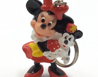 Applause Vintage Minnie Mouse Keychain Figure Holding Doll 1980s