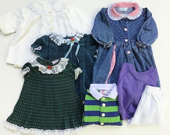 Vintage 90s Girls Clothing Lot Size 12 Months Fall Winter Spring Dresses Romper Baby Toddler