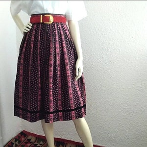 80s striped floral skirt summer bavarian trachten skirt gathered large summer skirt probably cotton 40 size