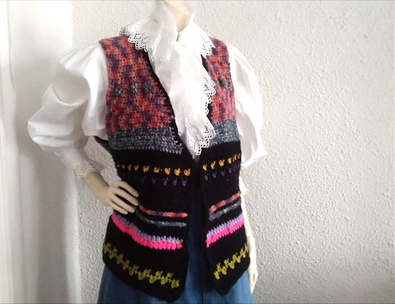 70s crochet vest colorful hippie vest bohemian sp… - image 5