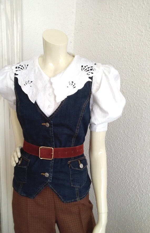 90s vintage jeans vest tomboy vest dark blue clas… - image 4