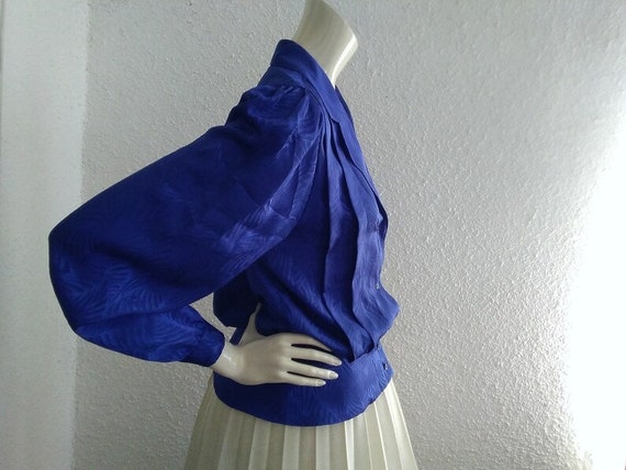 80s royal blue blouse FREDE MODELL jacquard blous… - image 4