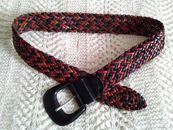 80s braided leather belt wide leather belt  color… - image 1