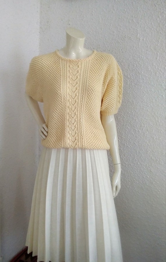 80s does 50s popcorn knitted blouse spring lace b… - image 2