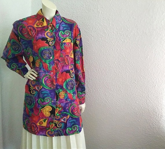 80s GIVENCHY EN PLUS blouse 42 size colorful silk… - image 5