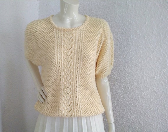 80s does 50s popcorn knitted blouse spring lace b… - image 4