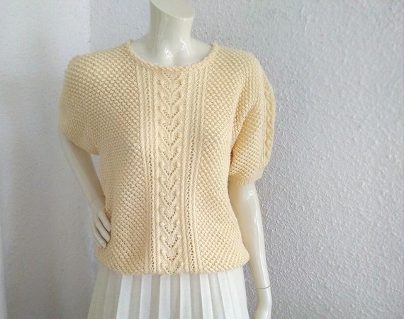 80s does 50s popcorn knitted blouse spring lace b… - image 1