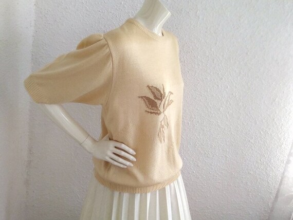 70s silky knitted blouse minimalist beige blouse … - image 4