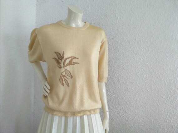 70s silky knitted blouse minimalist beige blouse … - image 7