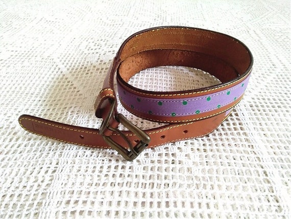 80s polka dots lilac belt, real leather belt, thi… - image 5