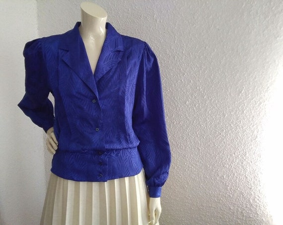 80s royal blue blouse FREDE MODELL jacquard blous… - image 3