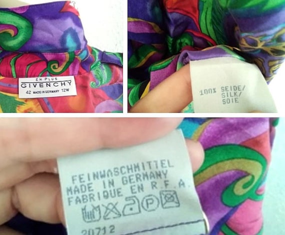 80s GIVENCHY EN PLUS blouse 42 size colorful silk… - image 2