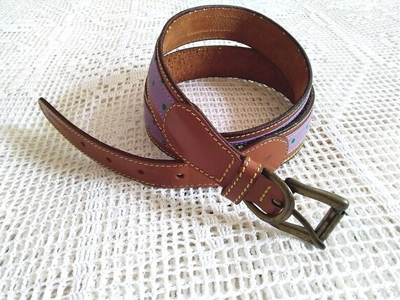 80s polka dots lilac belt, real leather belt, thi… - image 3