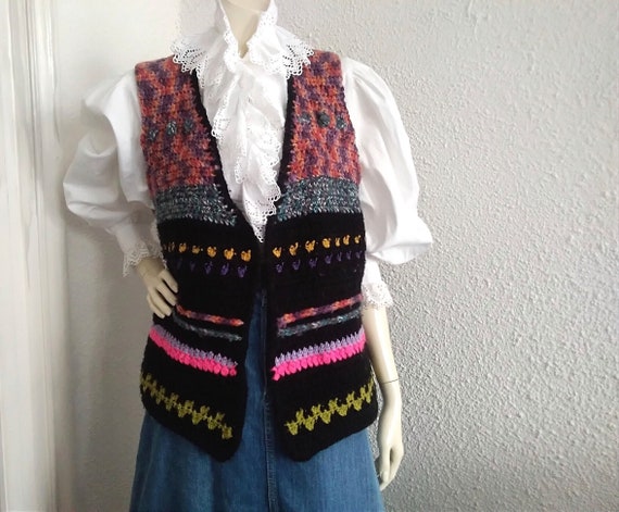 70s crochet vest colorful hippie vest bohemian sp… - image 1