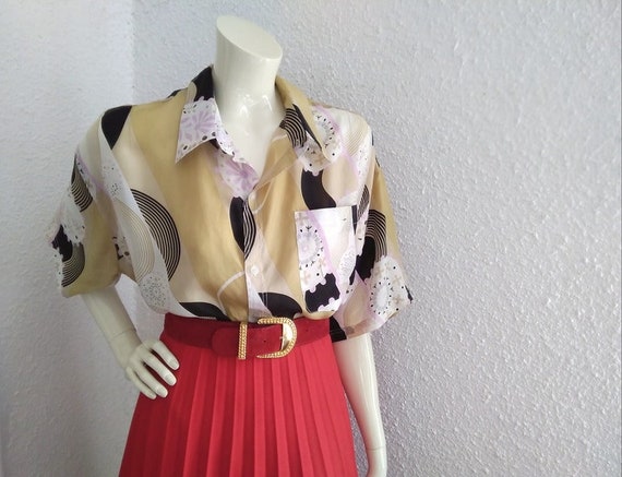 80s silk blouse button up shirt sheer-ish summer … - image 1