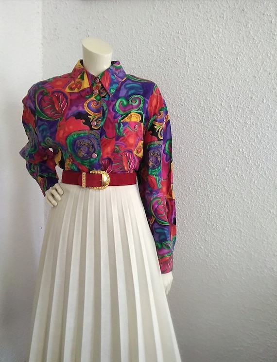 80s GIVENCHY EN PLUS blouse 42 size colorful silk… - image 7