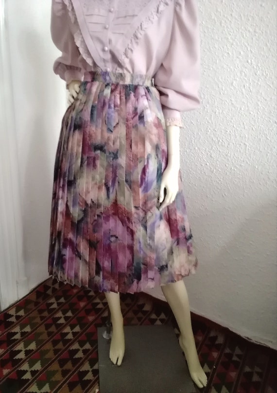 70s accordion floral skirt 44 size pleated skirt … - image 3