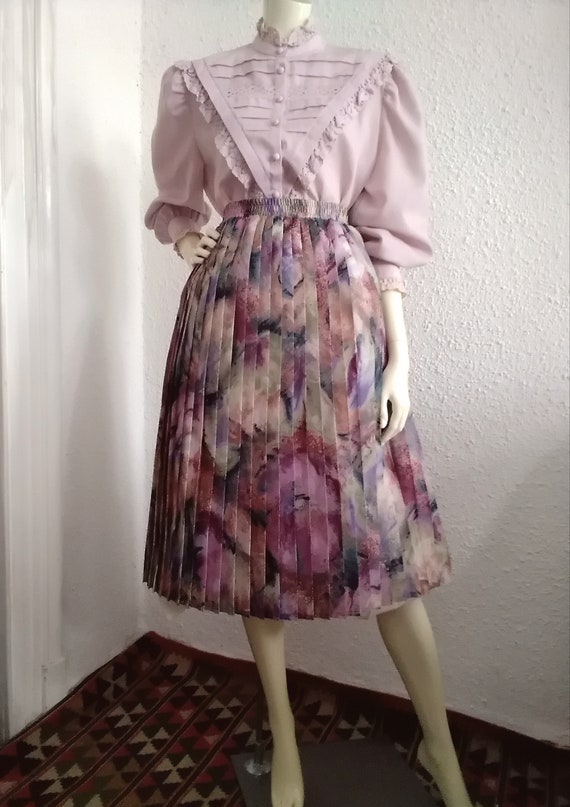 70s accordion floral skirt 44 size pleated skirt … - image 2