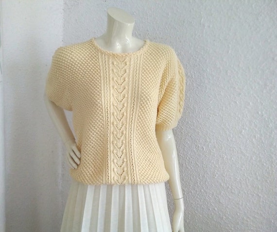 80s does 50s popcorn knitted blouse spring lace b… - image 8