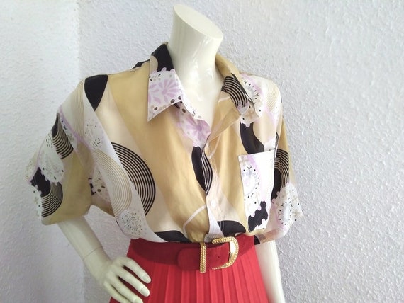80s silk blouse button up shirt sheer-ish summer … - image 5