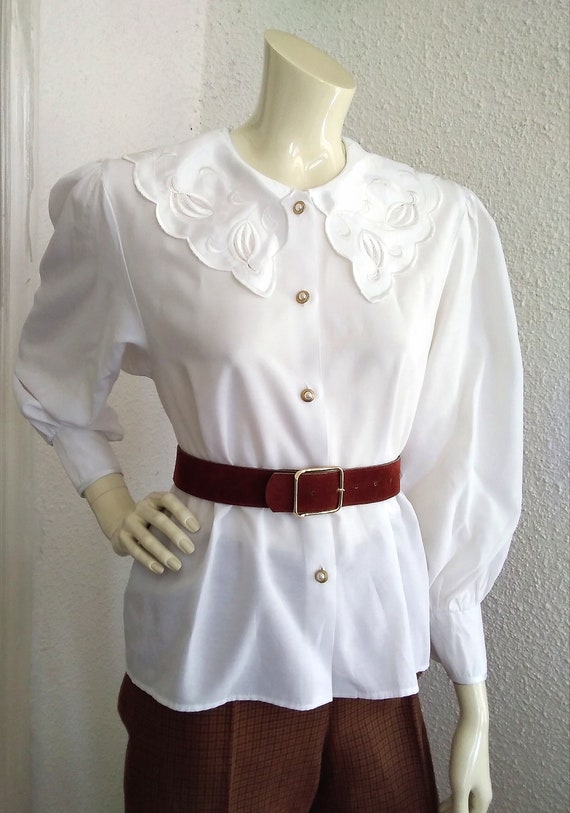 80s statement blouse sailor floral embroidery coll